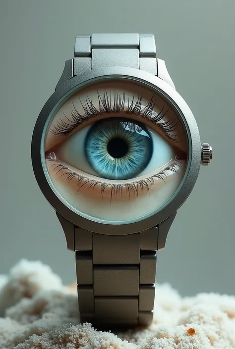 Vertical mechanical wrist watch 
with elongated human eye dial 