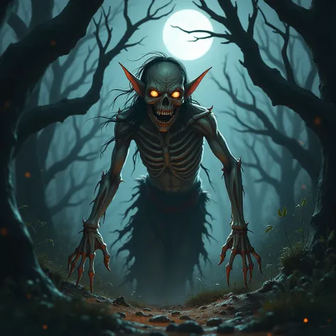 Zombie elf coming out from the ground realistic anime gothic RPG 