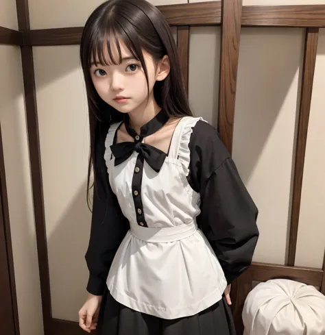 maid,cute pretty girl,masterpiece,high definition,4k,8k,16k,odango hairstyle,black hair,slender body