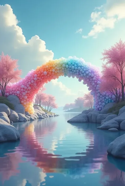 rainbow bridge,soap bubble,river,cloud