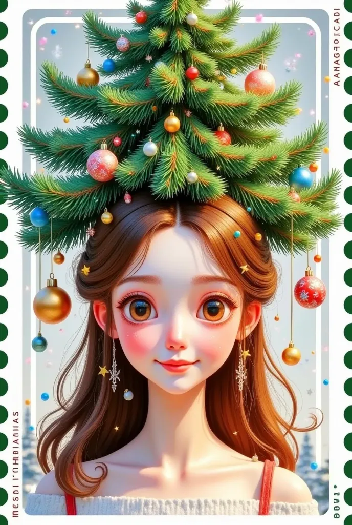 (masterpiece,  quality best :1.2), 1 girl,  unique ，merry christmas，   pretty girl with a christmas tree hanging on her head，han...