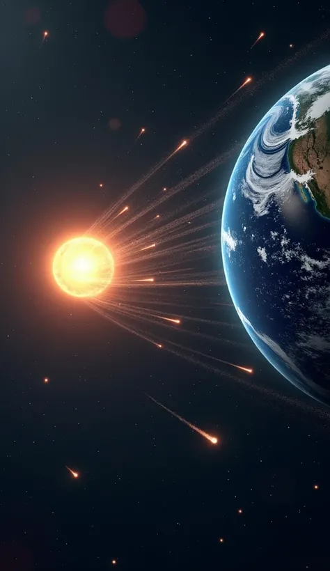 Meteor showers occur when Earth passes through debris left by comets."**  
   *Visual Prompt*: Animation of Earth orbiting the Sun, passing through a comets debris trail, with meteors entering the atmosphere.