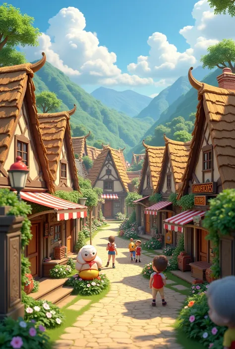 Village world. 3d cartoon type realistic ai image 