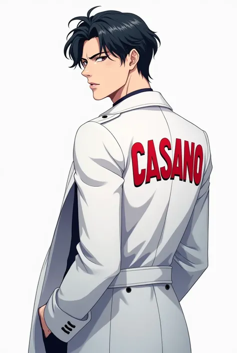 Anime photo of saucy Korean guy wearing white coat 
theres Cassano writing on the back 