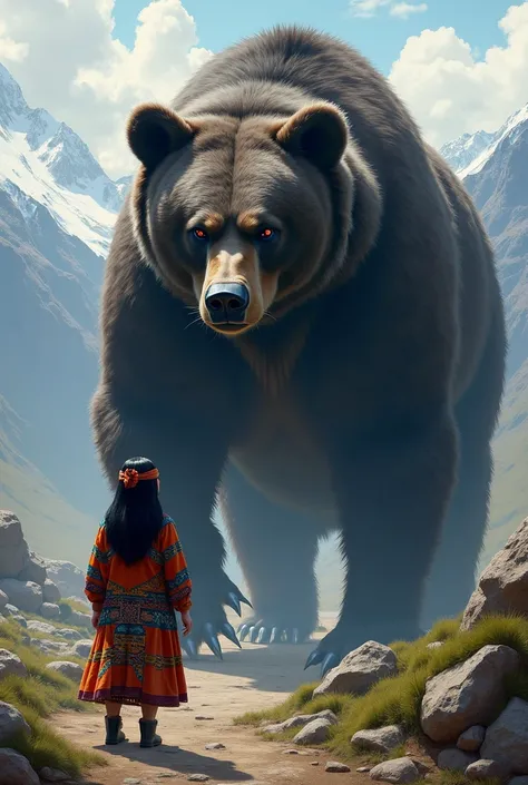 Evil Bear observes an Andean chola from afar