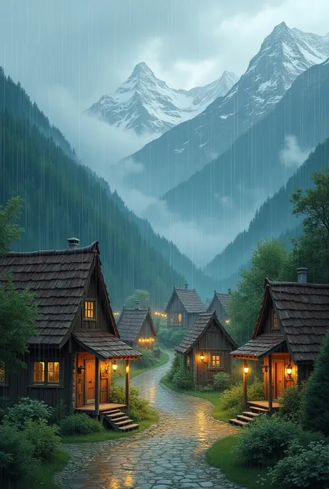 Village rain in mountain  in home
picture 
