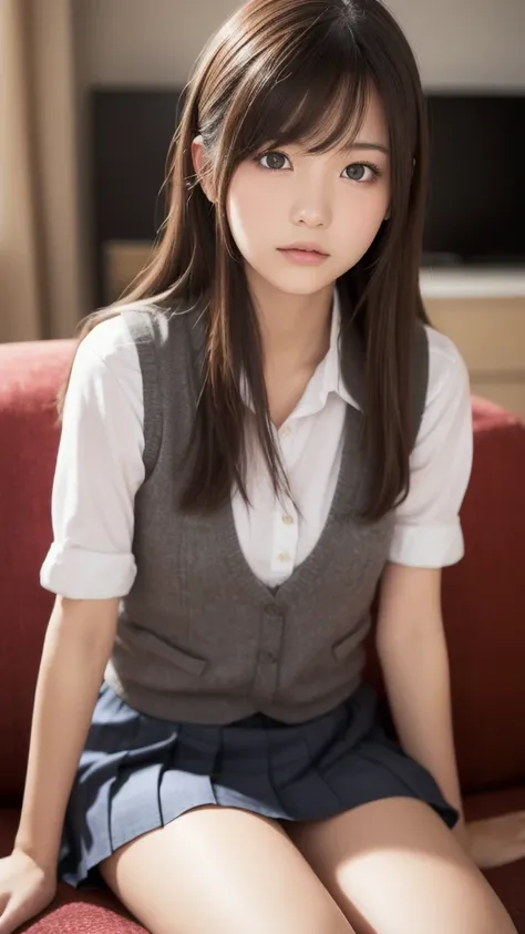 best quality, face focus, soft light, ultra high res, (photorealistic:1.4), RAW photo,
1japanese girl, solo, cute, (pupil, lights in the eyes),  detailed beautiful face, (small chest),(high resolution detail of human skin texture),
(long hair),
sit couch,
...