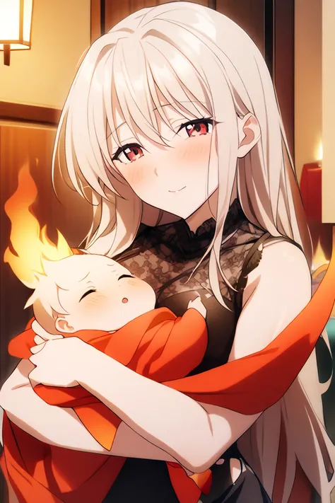  1 girl ,  best quality,  turning your gaze , Family get-together,Mother and baby flame