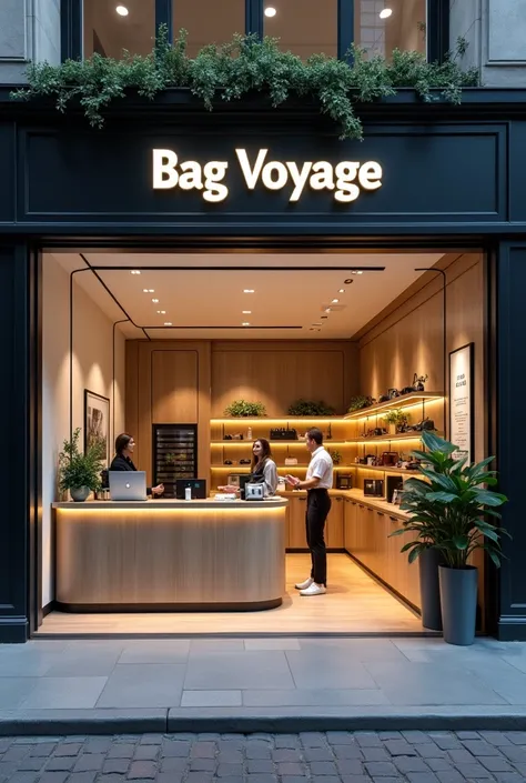 Office to serve customers with the name Bag Voyage, that can be seen from the outside and realistic 