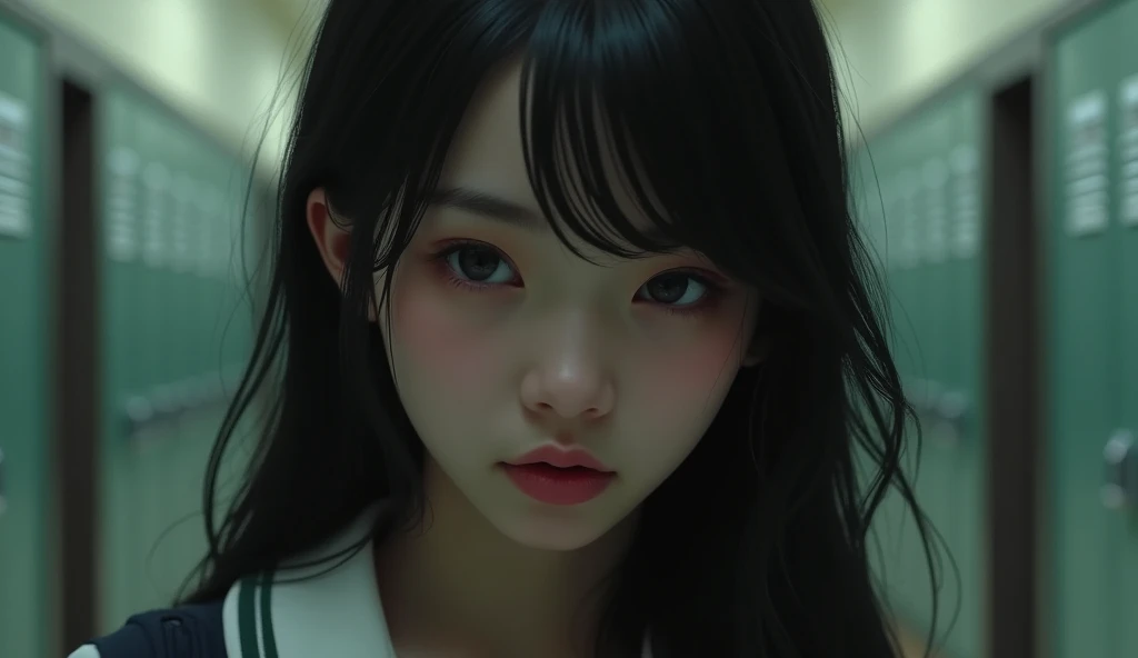 (photorealism:1.2),  a sad shy woman. Her being in high school . 