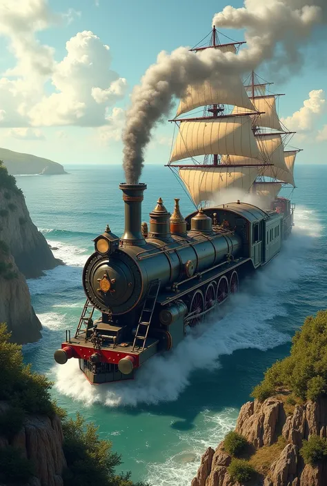 A train with a ship
