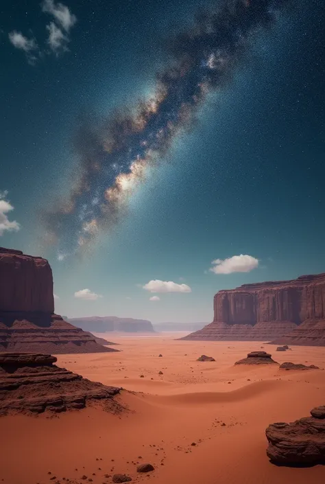 Night desert with the Milky Way in the sky. Ochre colors