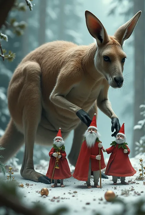 Male kangaroo enslaving Christmas saints