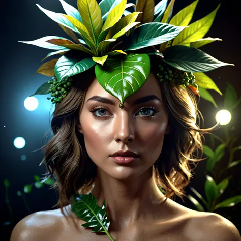 Surrealistic portrait: Create a portrait of a character by mixing realistic and surreal elements. For example, you can combine the human face with elements of animals, plants or inanimate objects.front focus), (in the dark:1.6), portrait, fantasy art, real...