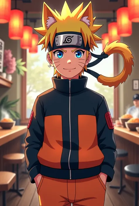 anime naruto cat with sharingan eye ,nine tailed , ramen restaurants