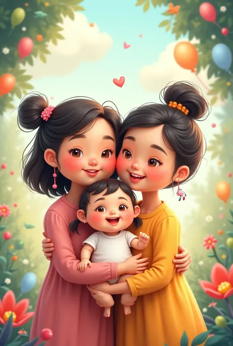 family: Mother, grandmother, granddaughter and baby. Cartoon
