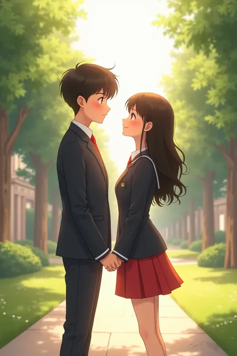 Handsome boy and pretty girl wear uniform at school