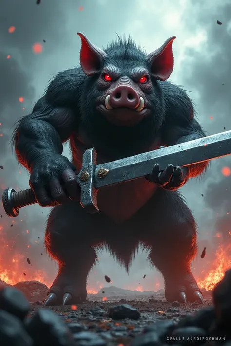 Demon pig with sword