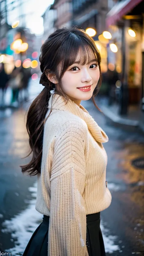 , long hair ponytail ,A big ribbon in her hair,(8k,  RAW Photos,  best quality, Must-have items:1.2), (reality, Photographically:1.4), (Highly detailed 8k wallpaper), Sharp focus, Bounds Depth Description ,  cinematic lighting , Soft light, Detailed beauty...