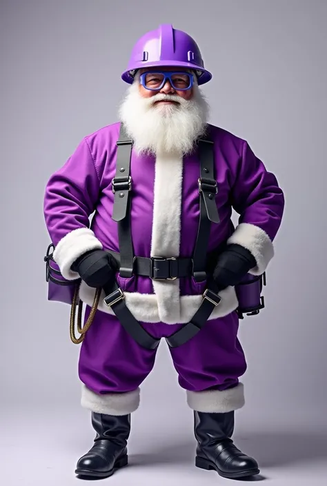  image of Santa Claus without background color ,  safety glasses with the purple Christmas dress , wearing ,  purple helmet and harnesses for working at heights