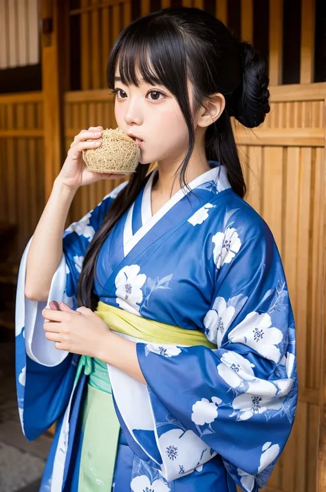 ghost　 girl　kimono　Im eating a big rice ball