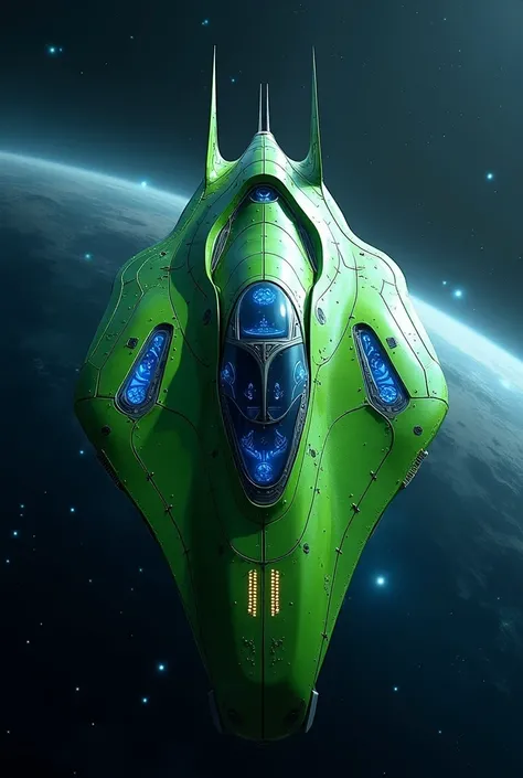 Rare type green with blue interplanetary spaceship 