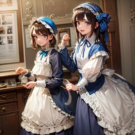  wearing Victorian style clothes {x} wearing a blue and white dress and carrying a handbag, Victorian style costume,  Victorian blue dress , victorian dress,  Rococo dress , Historical Baroque Dresses,  Victorian fashion , Rococo Dress, I have a young girl...