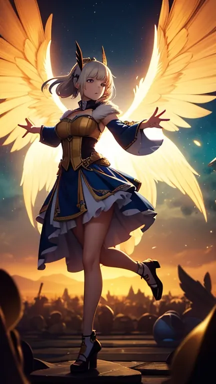 High resolution with a fantastic and uplifting atmosphere Generate an 8k 3D Figure Kaiyodo Style image. Characterized by fantastic scenes of cute characters with oversized wings that are reminiscent of magnificent birds of prey, a girl of Nordic descent wh...