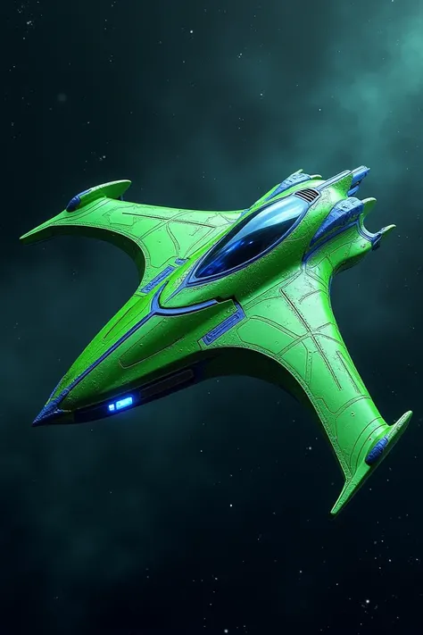 Rare type green with blue interplanetary spaceship 