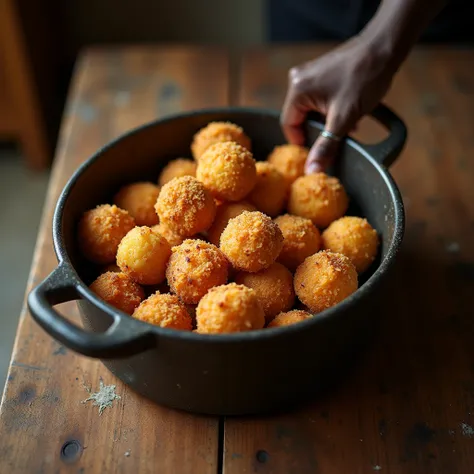 Un panier rempli de denrées alimentaires basiques style noël mais aux antilles avec une main peau noire qui tient le panier et une main qui reçoit