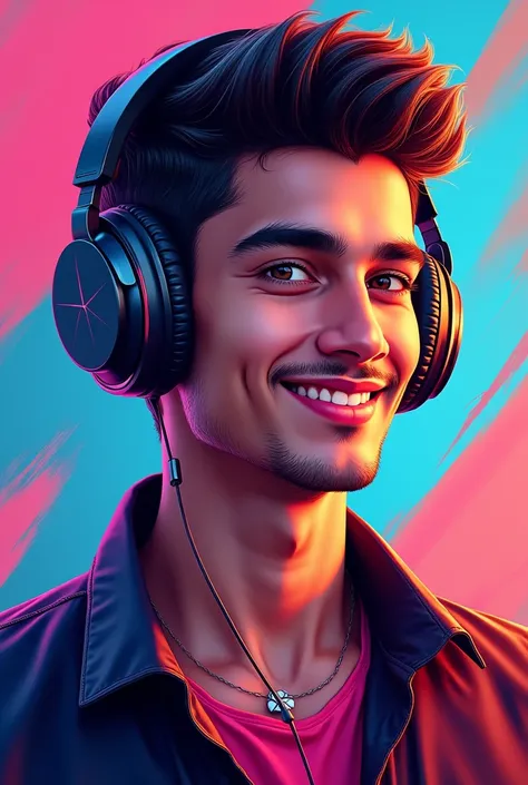 I need a boy wearing headphones of age 20 and in front written Prashant love Edits  in stylish for dp