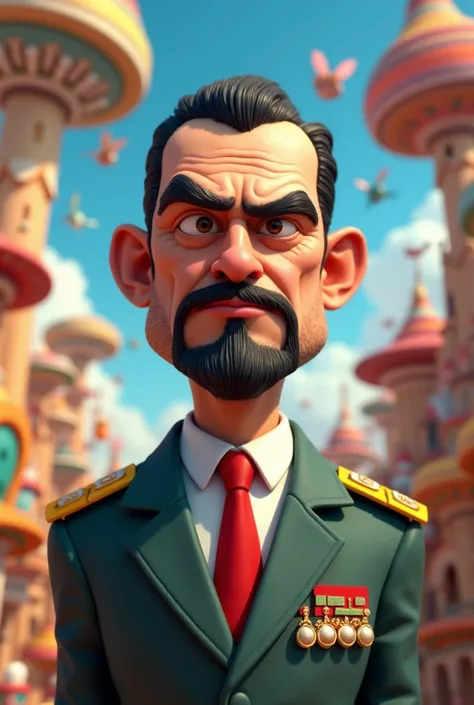 A 3d render of a disney pixar poster with title saddam hussein