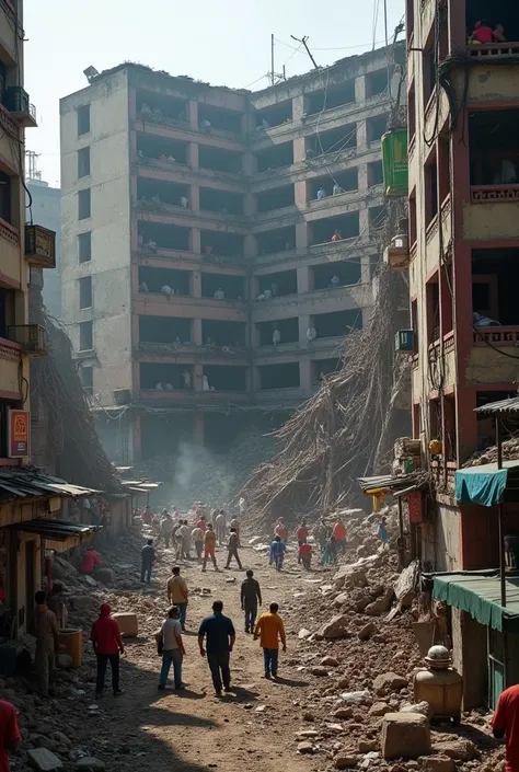 A 11 floor market named as RANA PLAZA collapse and crack are noticed vastly ,many  dead body beside the collapse building field and their relatives are crying and fire service man are trying to rescue the victim of collapse 