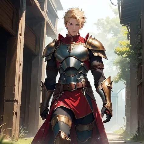 Masterpiece, HD, high resolution, high quality, best quality, super detailed. Solo character alone. Fantasy art.
{{(A 30-years-old male-human-knight:(appearance: fair skin. Blue-eyes with black-pupils. Darker-blonde-short-spiky-shorter-hair. Darker-blonde-...