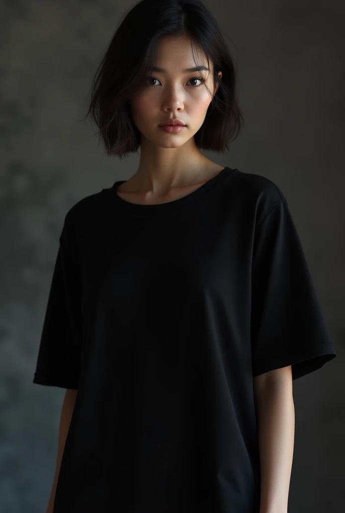 a sexy girl with a oversize black t-shirt 