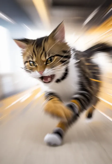 sharp cat punch(( motion blur:2.5 ,  background blur)) , open space