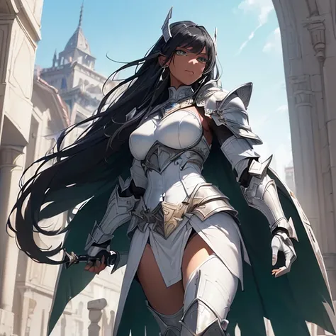 Masterpiece, HD, high resolution, high quality, best quality, super detailed. Solo character alone. Fantasy art.
{{(A 40-years-old female-human-paladin:(appearance: Black-african-skin. Black-hair. Beautiful-green-eyes. Black-lips. Sharp-nose. Strong-female...