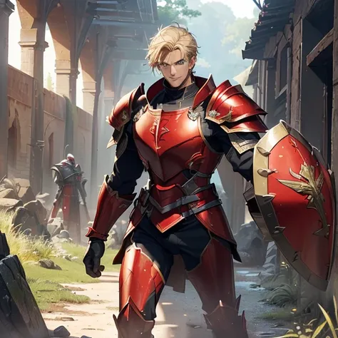 Masterpiece, HD, high resolution, high quality, best quality, super detailed. Solo character alone. Fantasy art.
{{(A 30-years-old male-human-knight:(appearance: fair skin. Blue-eyes with black-pupils. Darker-blonde-short-spiky-shorter-hair. Darker-blonde-...