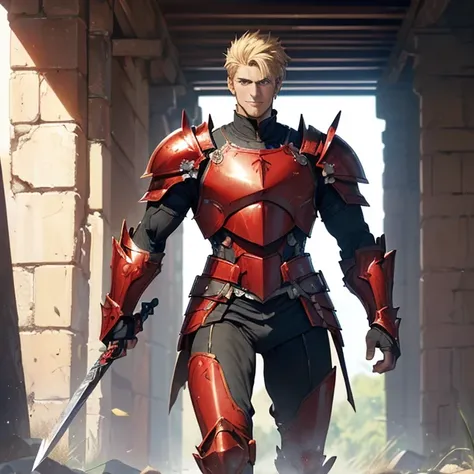 Masterpiece, HD, high resolution, high quality, best quality, super detailed. Solo character alone. Fantasy art.
{{(A 30-years-old male-human-knight:(appearance: fair skin. Blue-eyes with black-pupils. Darker-blonde-short-spiky-shorter-hair. Darker-blonde-...