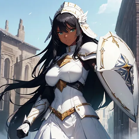 Masterpiece, HD, high resolution, high quality, best quality, super detailed. Solo character alone. Fantasy art.
{{(A 40-years-old female-human-paladin:(appearance: Black-african-skin. Black-hair. Beautiful-green-eyes. Black-lips. Sharp-nose. Strong-female...