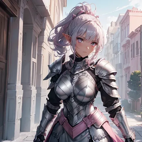 Masterpiece, HD, high resolution, high quality, best quality, super detailed. Solo character alone. Fantasy art.
{{(A 20-years-old female nymph warrior:(appearance: grey-skin. Short-pointy-ears. Beautiful Pink-eyes. Light-blue curly-hair tied in a ponytail...