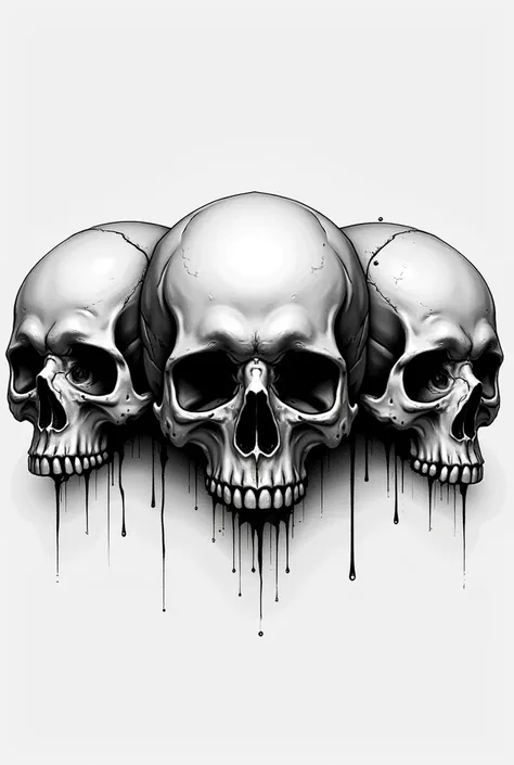 3 skulls left, middle, right for tattoo black and white 