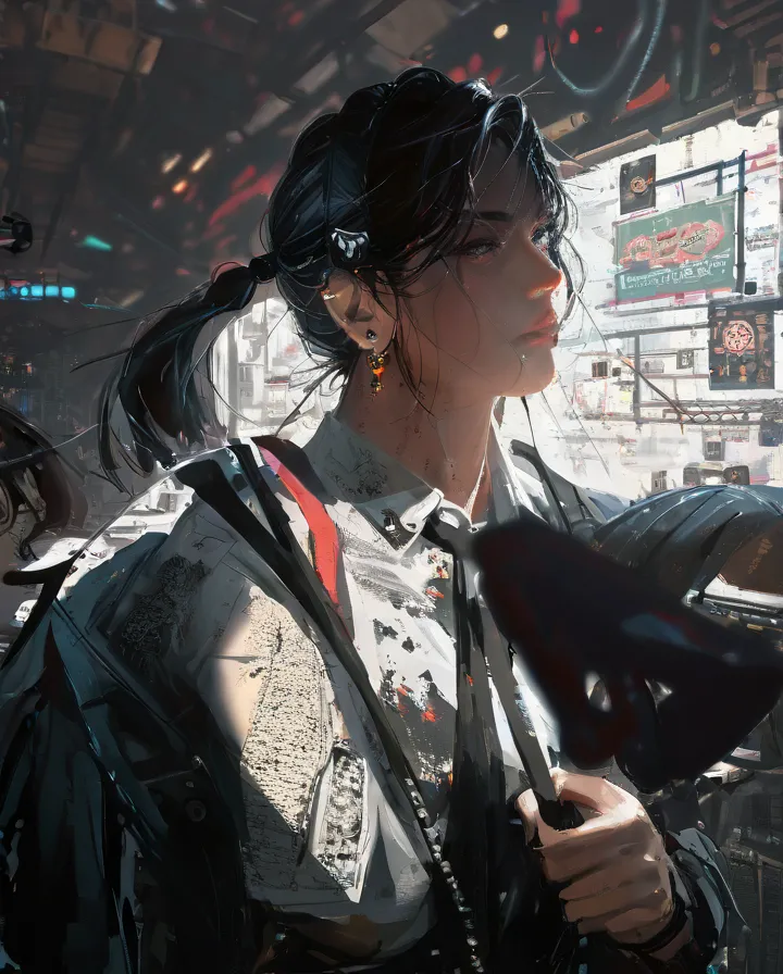 guweiz artwork ,full body, lucia from gta6 , standing next to mustang , brunette 

to achieve photography that resembles guweiz'...