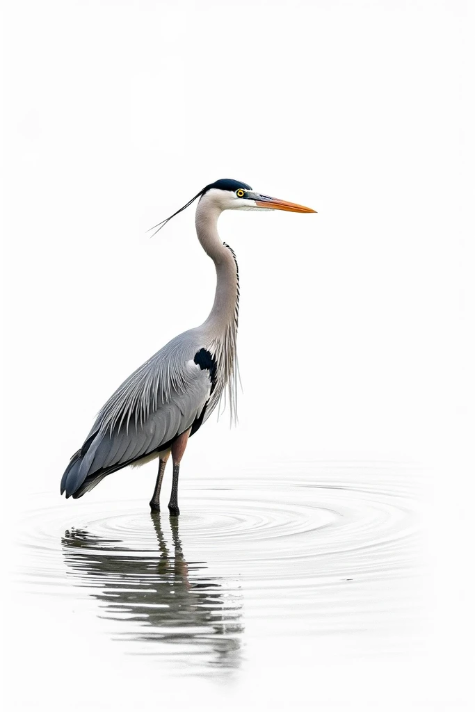 Create a asthetic resolution of 3000×3000px with details outline without  gradient of a	A heron standing in a shallow pond. in art line illustration 