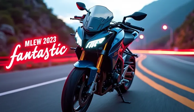 Create a stunning YouTube thumbnail for the 2025 Yamaha MT-10 Tracer with the word "Fantastic" prominently displayed. Showcase the bike’s aggressive and sleek design by featuring a front or side-angle view, emphasizing the sharp LED headlights, muscular ta...