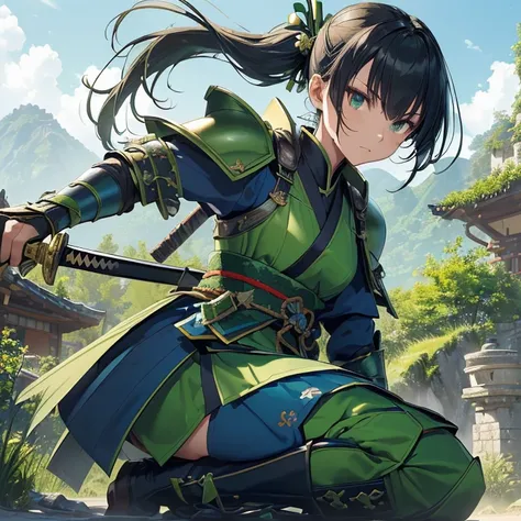 Masterpiece, HD, high resolution, high quality, best quality, super detailed. Solo character alone, multiple views. Fantasy art.
{{(A 20-years-old japanese-human-girl-warrior-healer:(she has: short-lentgh black-messy-black-hair tied-in-2-high-twintails. Pa...