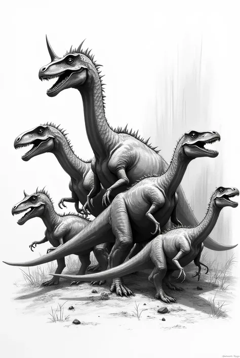 Black and white dinosaurs sketch 