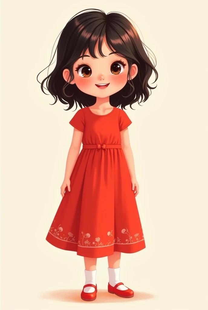 Little beautiful girl red clothes cartoon full stature 