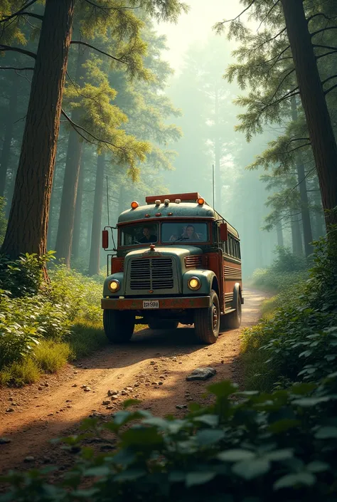 bus on the forest road