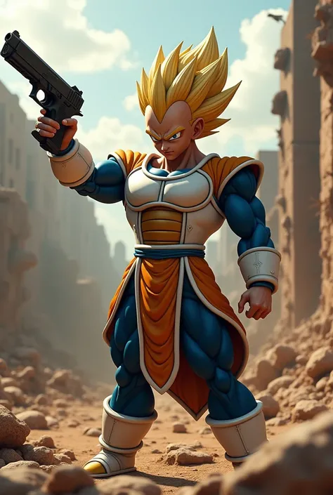 Prince Vegeta fights with a gun